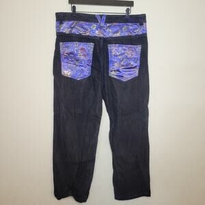 MGI Denim Jeans Dark Wash Metallic Asian Brocade Hip Hop Sz W40/L32